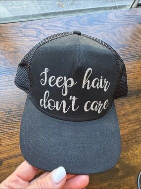 OTTO Black Trucker Hat with "Jeep hair don't care" Glitter Script